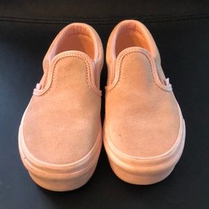 Girls Vans pink leather slip ons